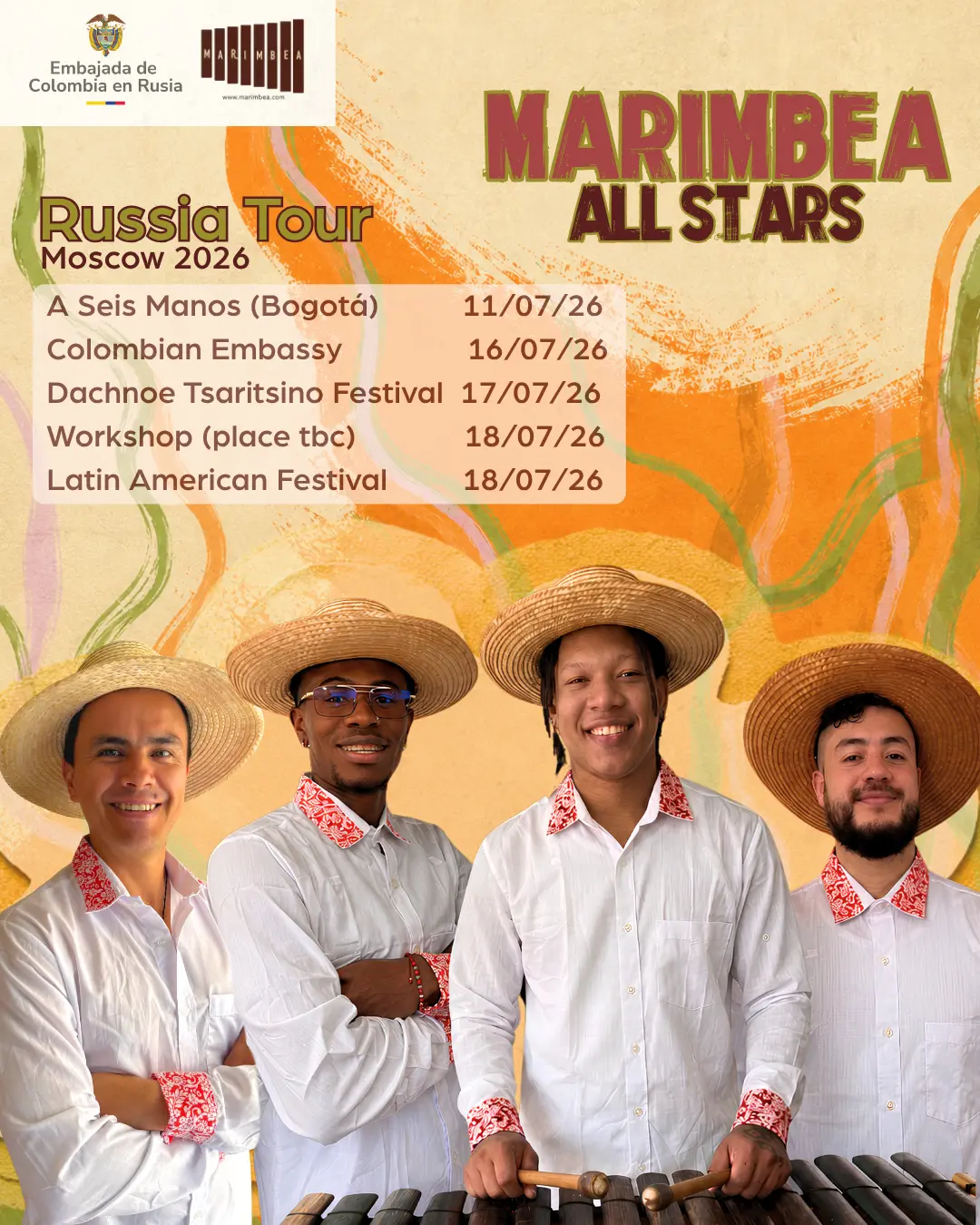 Músicos de Marimbea All Stars durante un encuentro artístico